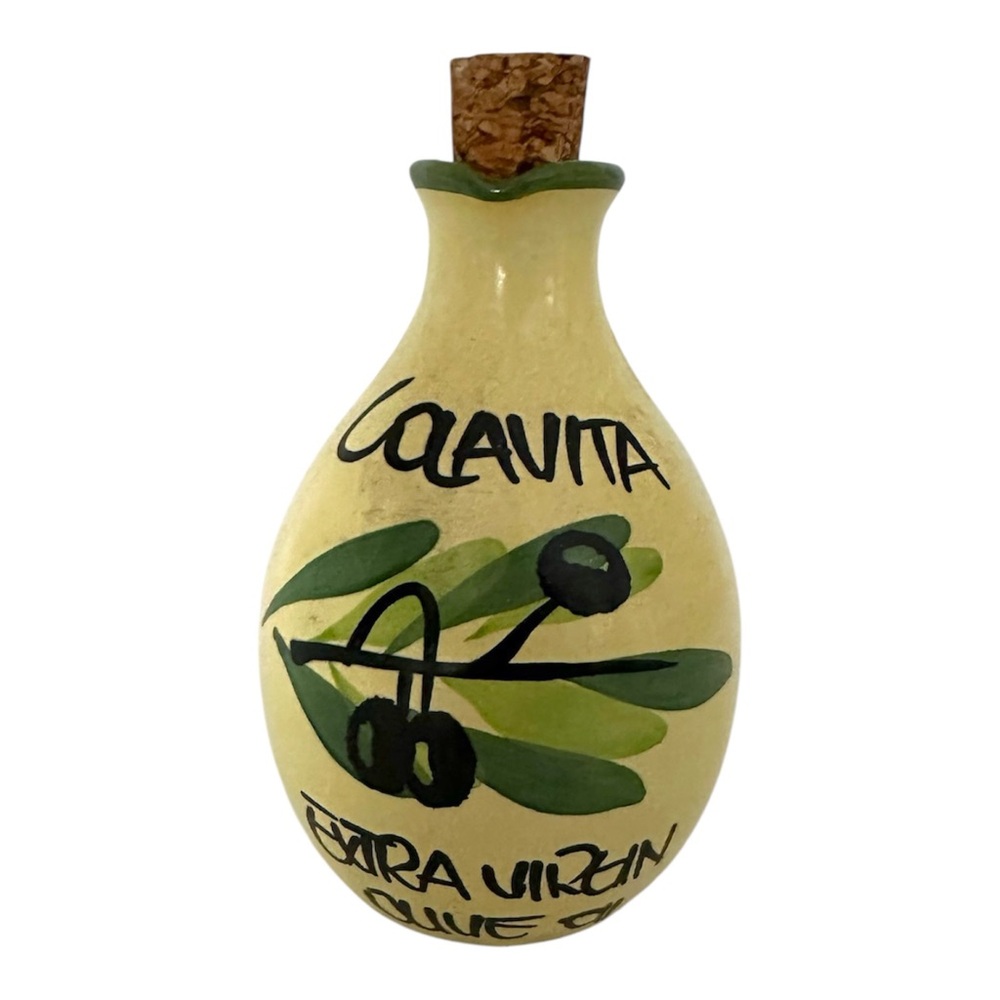 NWT Colavita Hand-Painted Ceramic Olive Oil Bottle Cork Stopper Kitchen Decor
